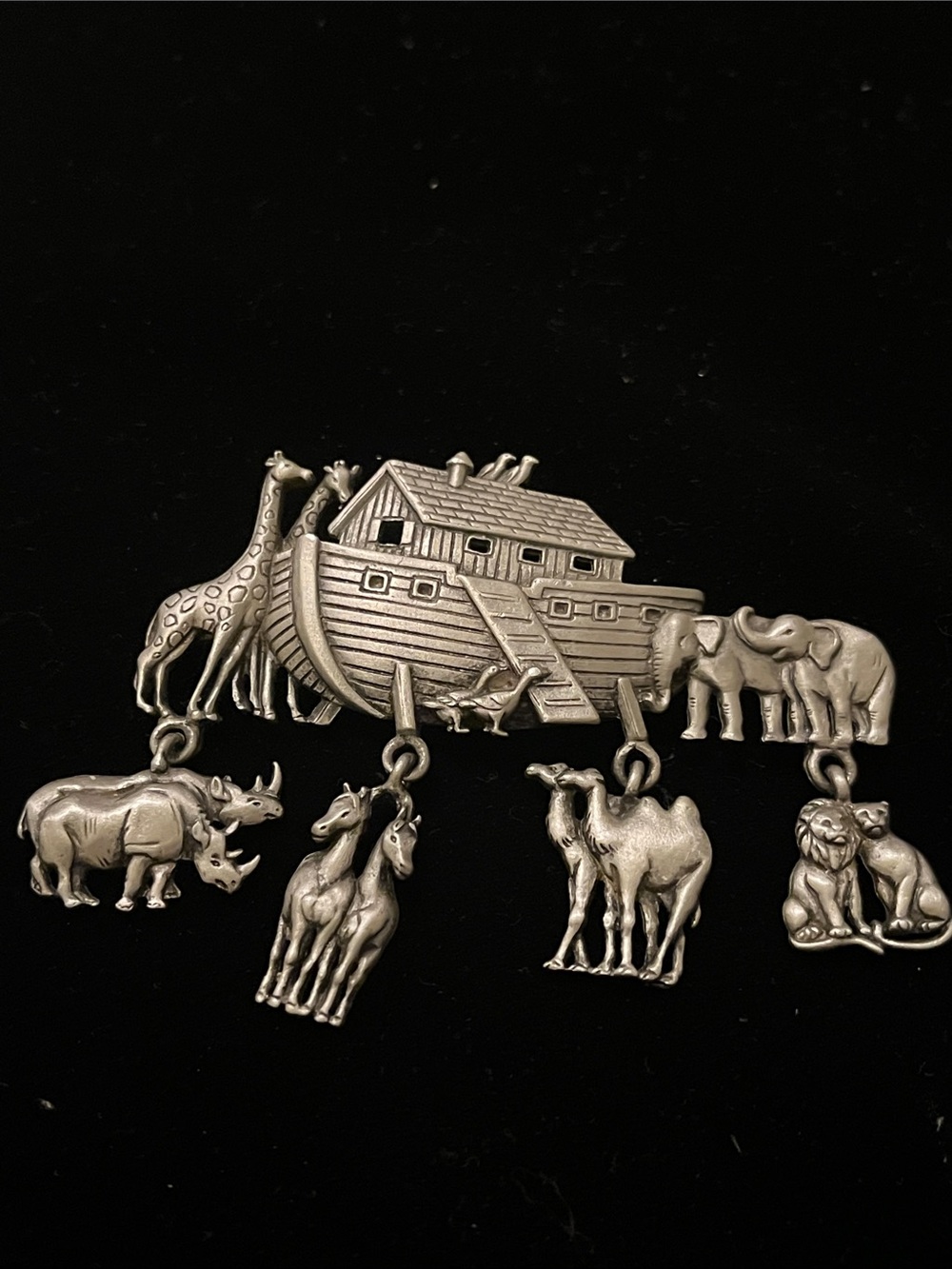 Silver-Tone Noah's Ark Animal Charm Brooch - Women Jewelry Brooch